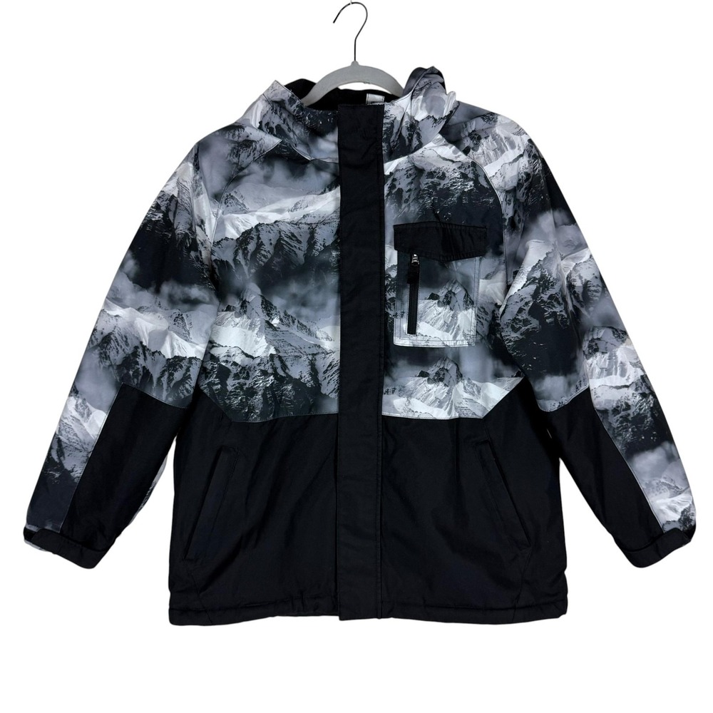 SwissTech Jacket‎ Kids 10-12 Black Mountain Print Hooded Ski Snow Winter Warm